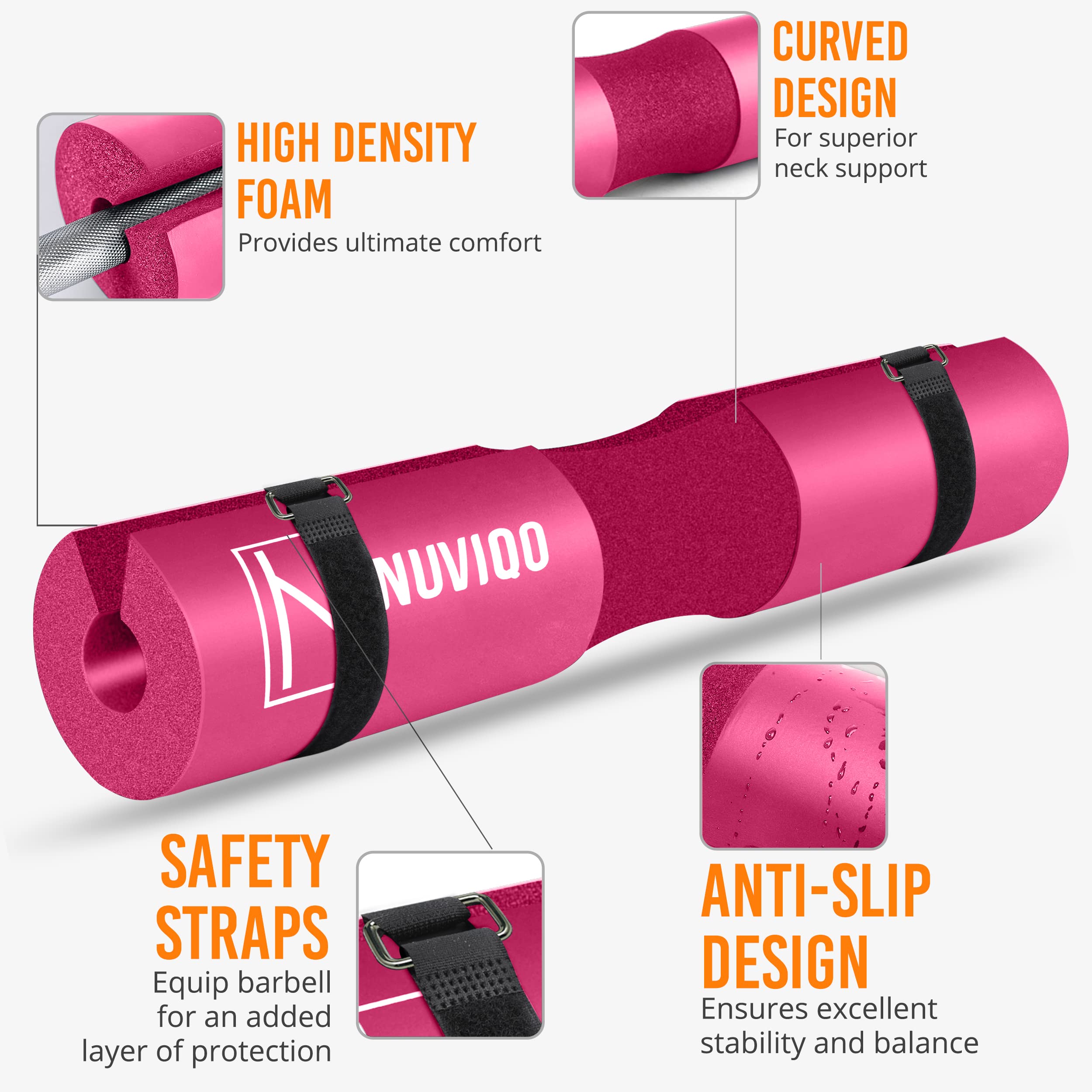 **Barbell Pad for Squats & Lunges - Hip Thrust Cushion for Standard & Olympic Bars - Neck & Shoulder Support - Gym, Home Workout, CrossFit Training**