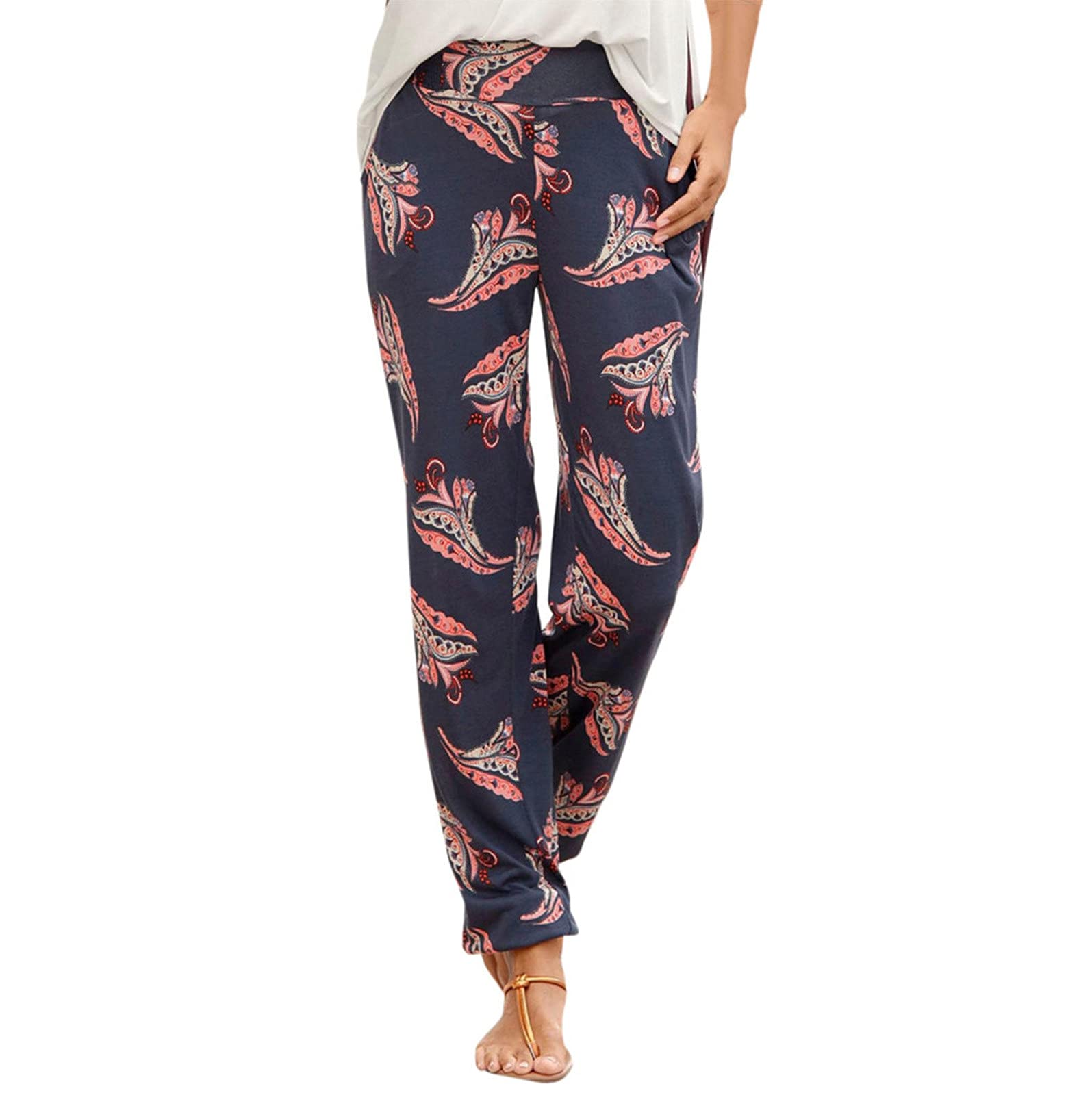ZYNIC Women's High Waisted Boho Pants - Casual Tapered Harem Pants for Travel & Lounge