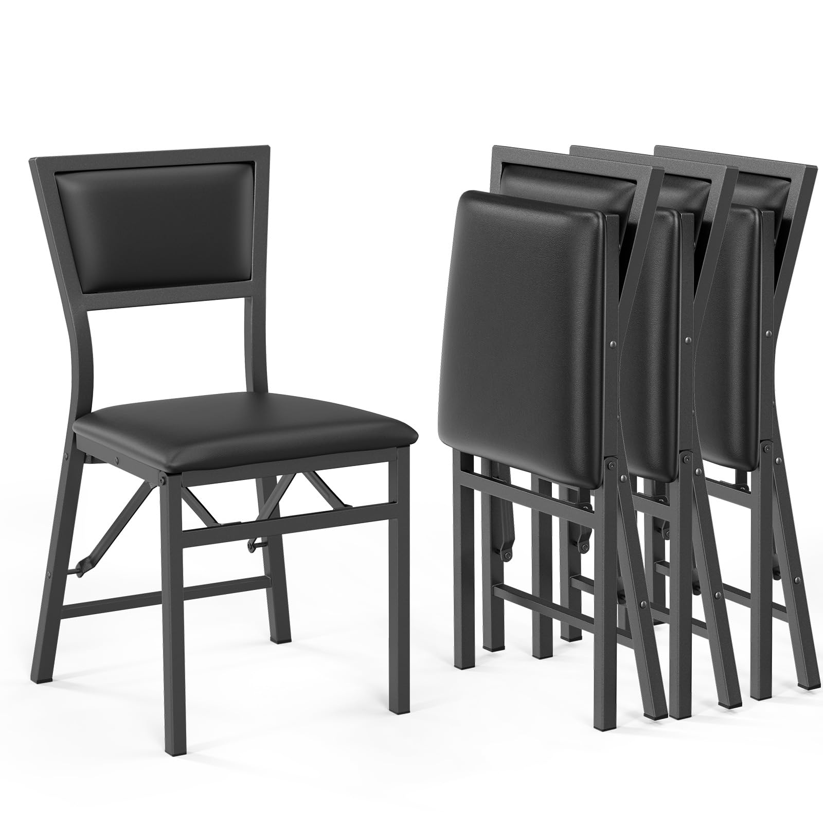 VINGLI Padded Folding Chairs Set of 2 - Comfortable Foldable Dining Chairs with Cushion, Heavy Duty Metal Frame for Small Spaces - Perfect for Kitchen, Dining Room, Patio, Camping and Outdoor Events
