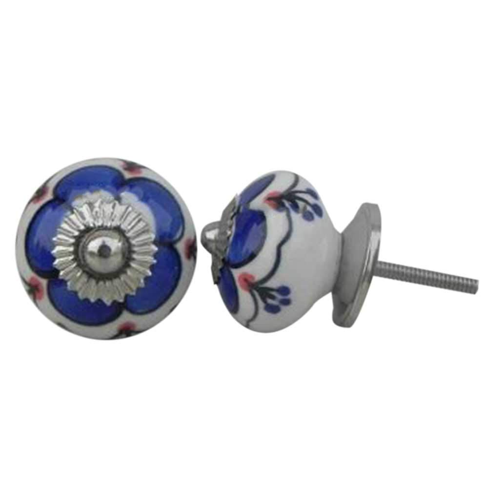 Luxury Blue Canterbury Bells Ceramic Drawer Knobs - 12 Pack for Kitchen Cabinets & Dressers