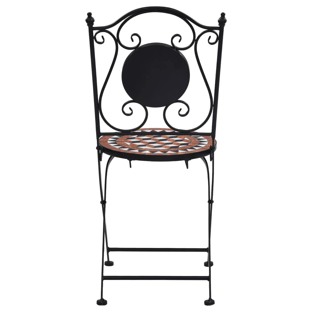 vidaXL 3-Piece Patio Bistro Set with Round Table & Folding Chairs, Outdoor Garden Furniture in Terracotta Ceramic Tile - Perfect for Backyard, Balcony or Poolside Relaxation