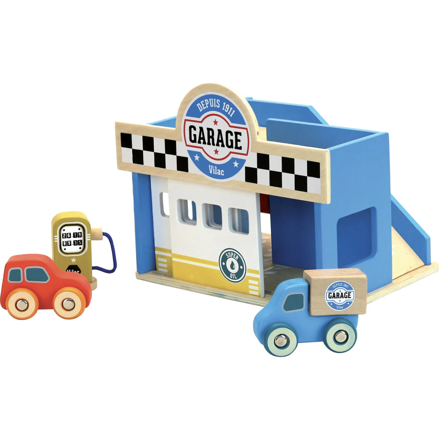 Vilac Vilacity Little Garage Toy Set - Wooden Car Parking Playset for Kids - Perfect for Pretend Play, Gift for Boys & Girls - Great for Home, Classroom & Playroom Fun