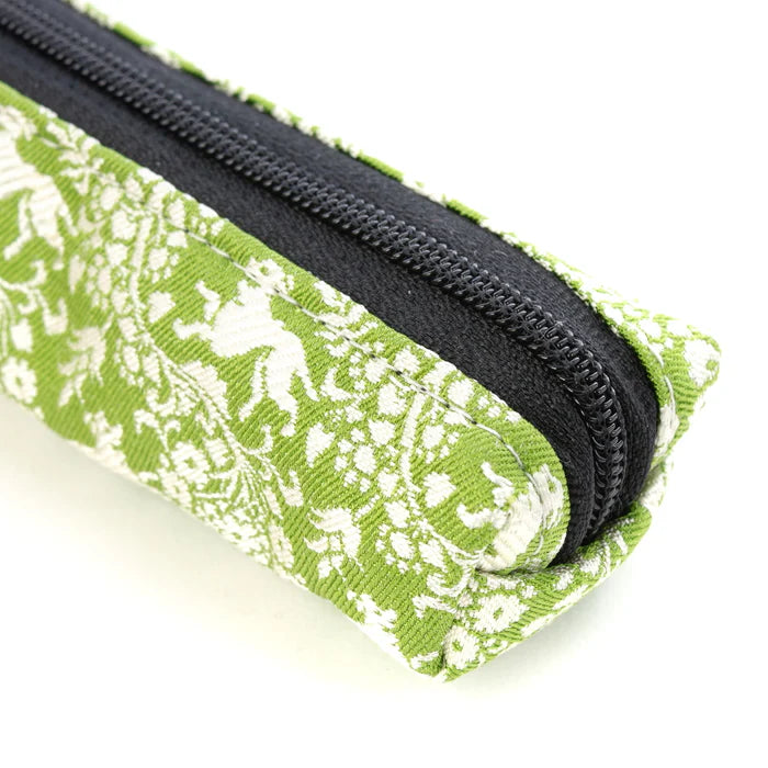 Japanese Nishijin Woven Pencil Case - Kyoto Traditional Floral & Dog Design - Handcrafted in Japan | Perfect for School, Office & Art Supplies Organization