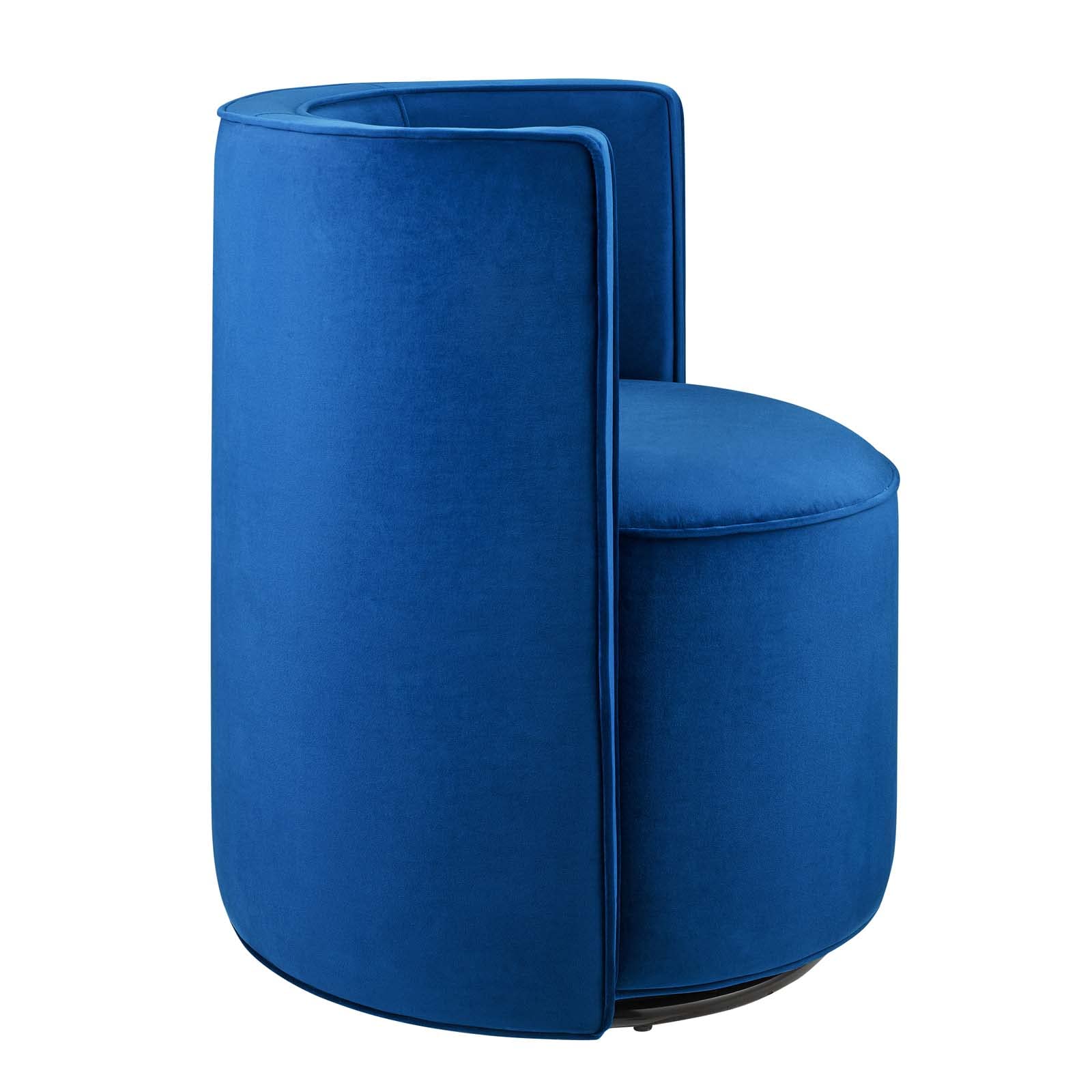 Modway Della Navy Blue Velvet Swivel Chair with Iron Base - Comfortable Modern Office & Living Room Accent Chair for Home & Workspace