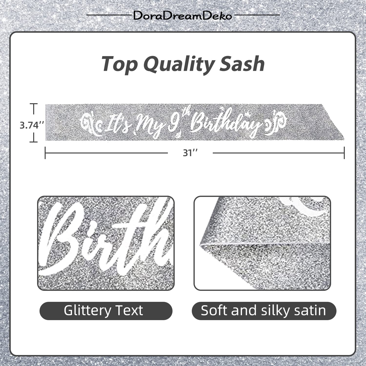 9th Birthday Girl's Party Decorations Set - Princess Tiara, Crown, Sash & Party Favors for Girls - Perfect for Birthday Celebrations, Photo Shoots & Themed Parties