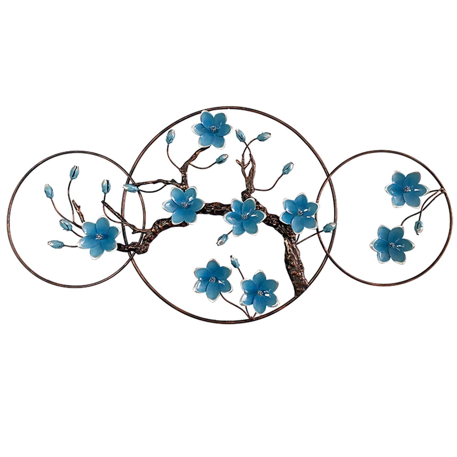 Handcrafted Folding Metal Magnolia Flower Wall Sculpture - 47.2 x 23in Wrought Iron Wall Hanging Decor for Living Room, Bedroom & Office - Blue Floral Art Piece for Home & Commercial Spaces
