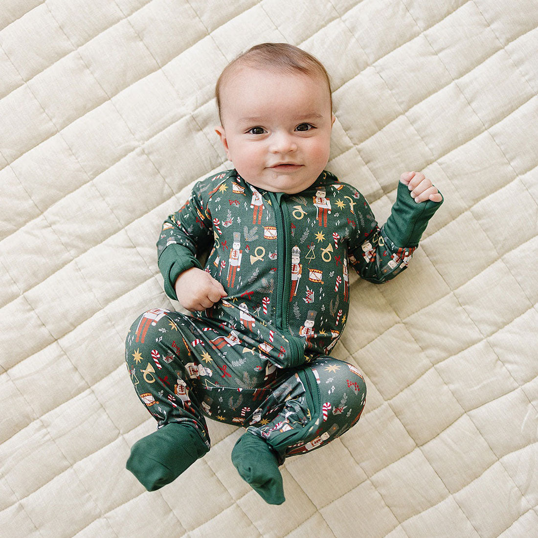 Bamboo Zipper Pajamas - Soft Green Nutcracker Print Sleepwear for Women & Men | Cozy Christmas Holiday Lounge Set for Family Matching Pajamas