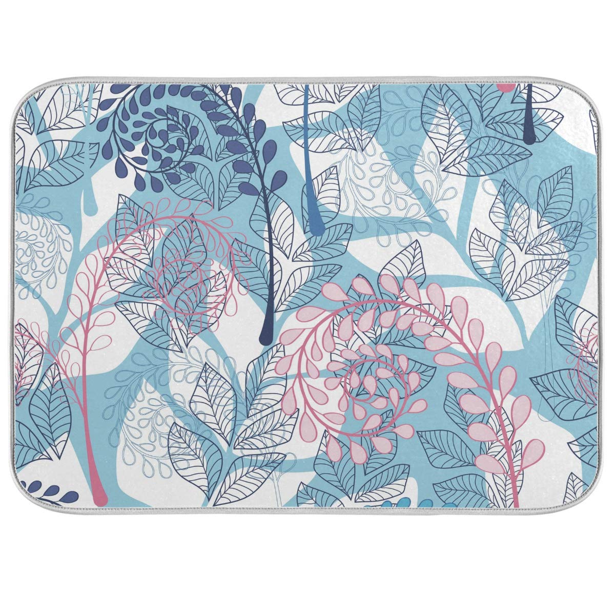 Premium Microfiber Dish Drying Mat - Blue Perris Flower Design, Reversible Sink Mat & Kitchen Counter Protector (18
