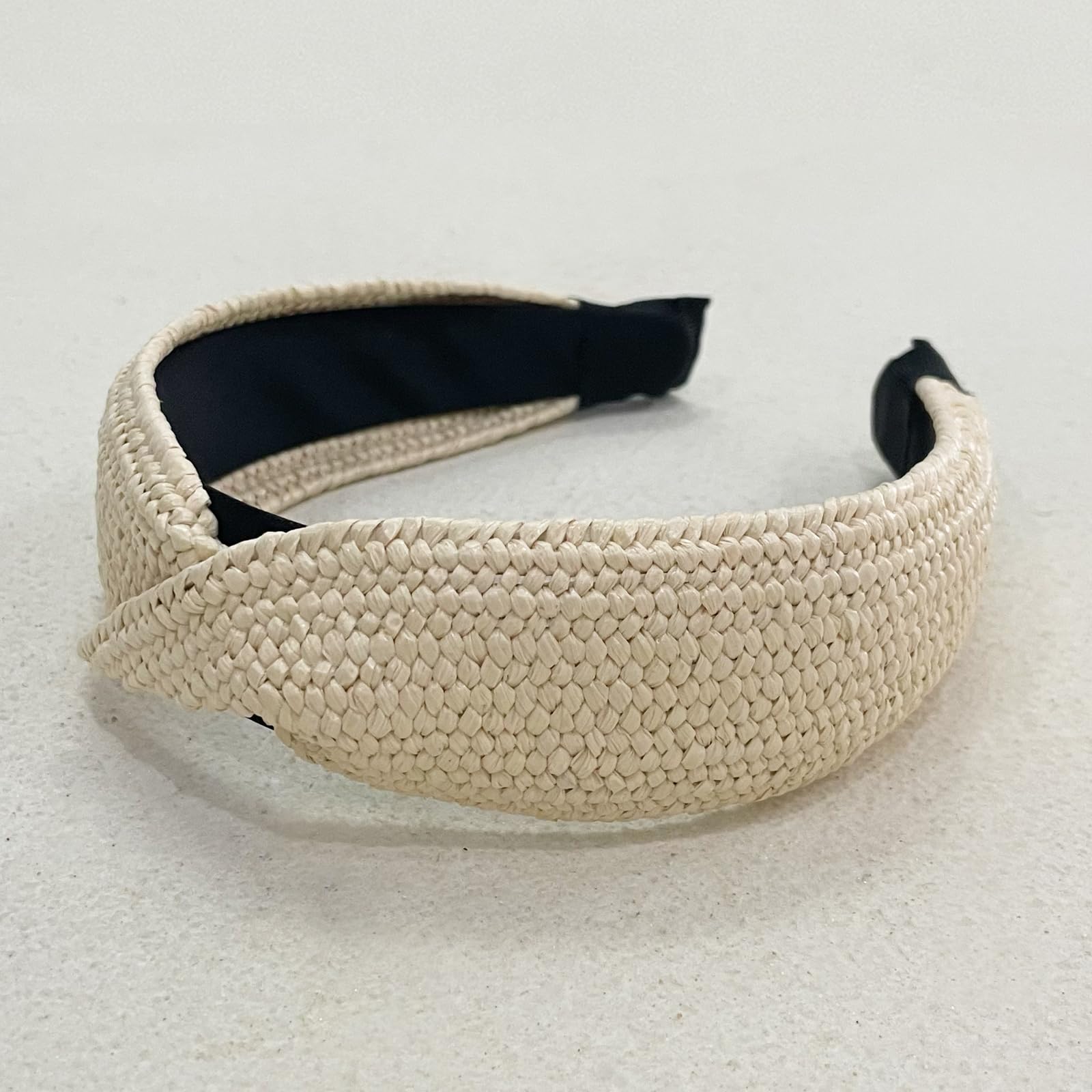 4PC Handmade Raffia Headbands for Women - Boho Straw Headbands, Knotted Top Knot Headbands, No Slip Rattan Woven Hair Accessories for Summer, Beach, Wedding & Vacation
