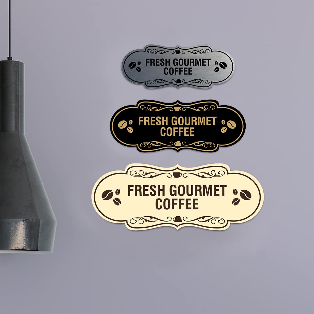 Stylish Black & Gold Gourmet Coffee Sign - Small Wall Decor for Kitchen, Cafe & Coffee Shop