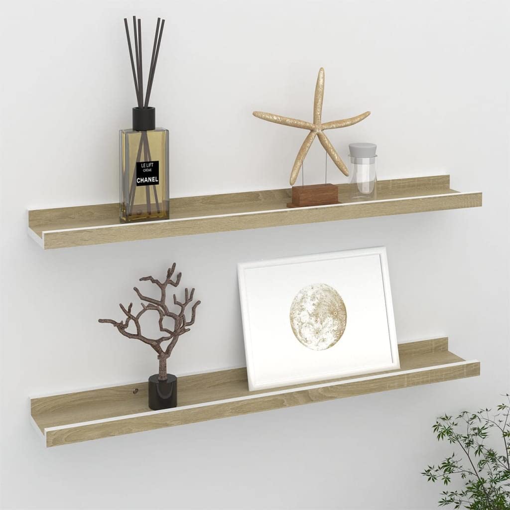 FAMIROSA Floating Wall Shelves Set of 2 - White & Sonoma Oak - 23.6