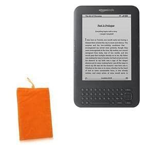 Premium Velvet Pouch Case for Kindle 3rd Generation (2010) - Soft Velour Fabric Sleeve with Drawstring Closure - Bold Orange - Perfect for Travel, Reading & Device Protection