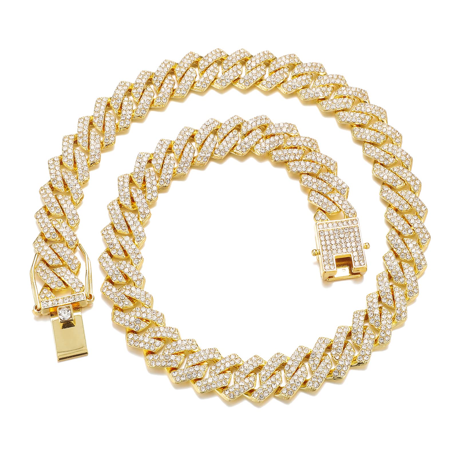 Saintda Cuban Link Chain for Men & Women - Iced Out Silver, Gold & Rose Gold Miami Cuban Necklace - Bling Diamond Hip Hop Jewelry with Gift Box - Perfect for Parties, Gifts & Streetwear Fashion