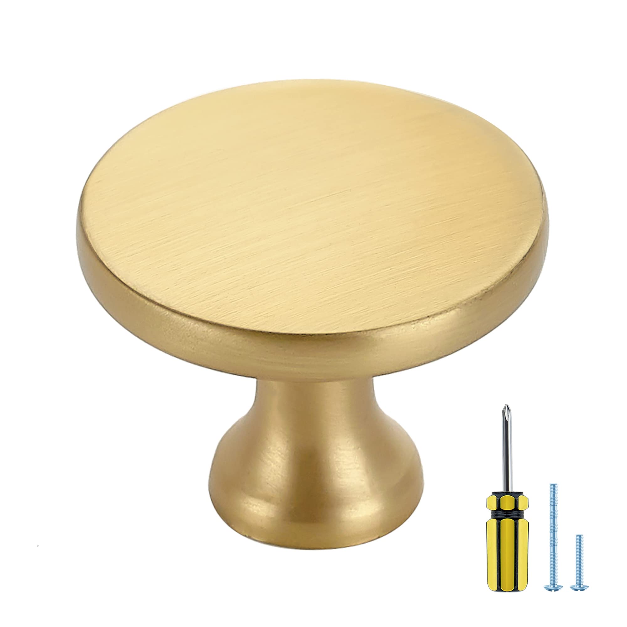 25 Pack Solid Metal Dresser Drawer Knobs - Gold Cabinet Hardware, Round Kitchen Cabinet Knobs, Brushed Brass Drawer Pulls for Home Decor & Furniture Upgrade