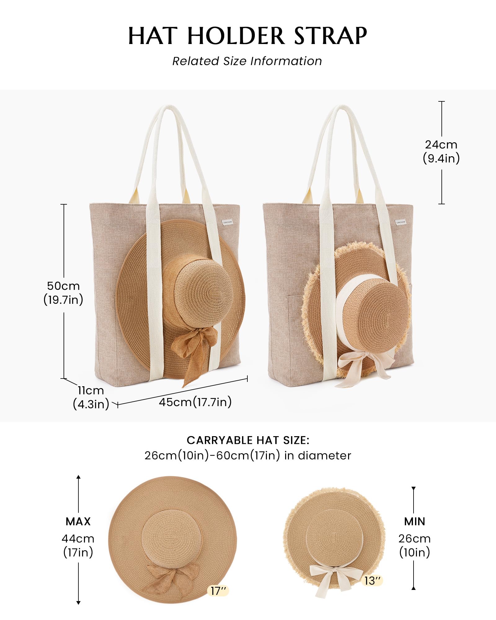 Large Waterproof Beach Tote Bag with Zipper - Stylish Travel Tote for Women | Sun Hat Holder & Spacious Design | Perfect for Summer Vacations, Pool Parties & Boho Beach Outings