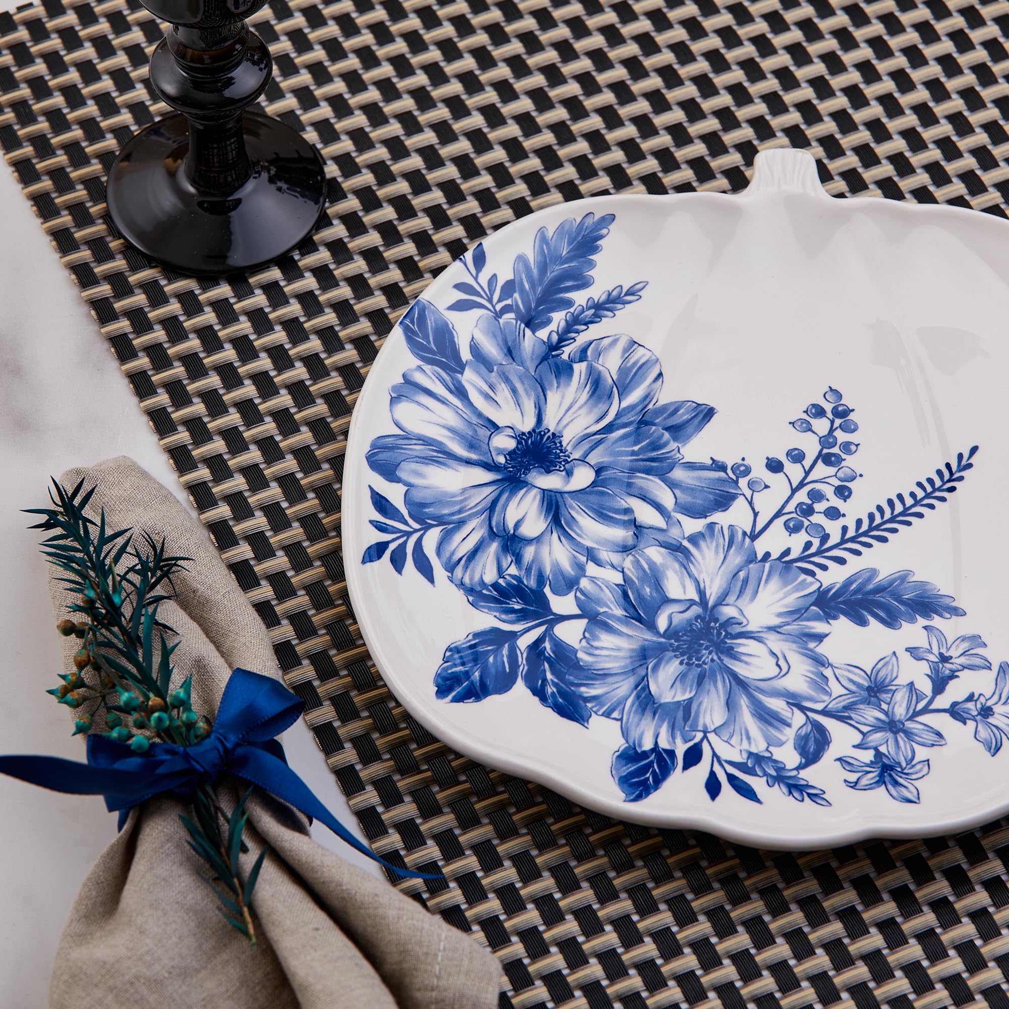 Bico Blue Floral Salad Plates Set of 4 - 8.6 Inch Decorative Dinner Plates for Salad, Appetizers, Desserts - Microwave & Dishwasher Safe - Perfect for Parties, Picnics & Everyday Dining