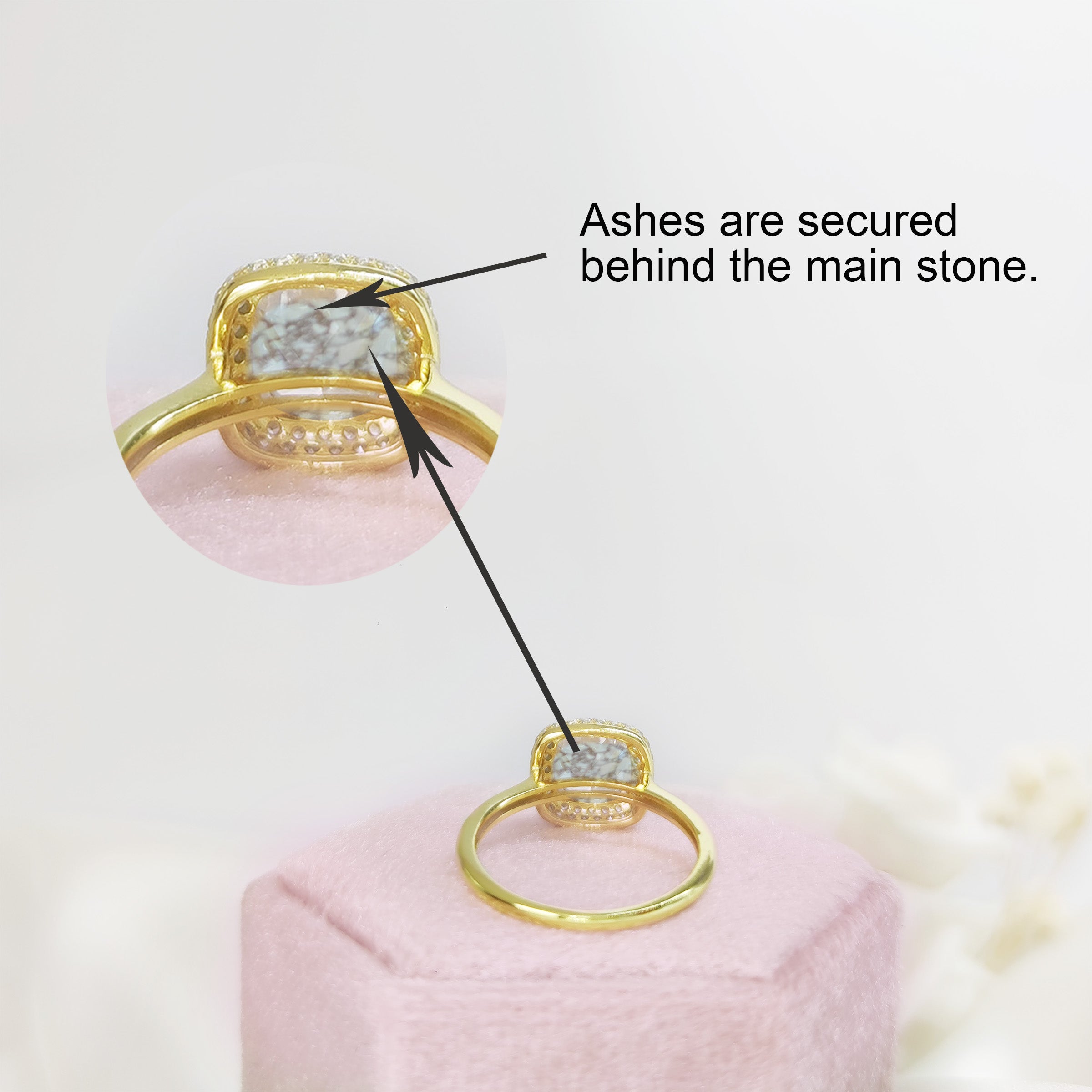 Modern Square Cushion Cut Moissanite Ashes Ring - Elegant Memorial Jewelry for Loved Ones | Perfect for Remembrance, Sympathy Gifts & Special Occasions