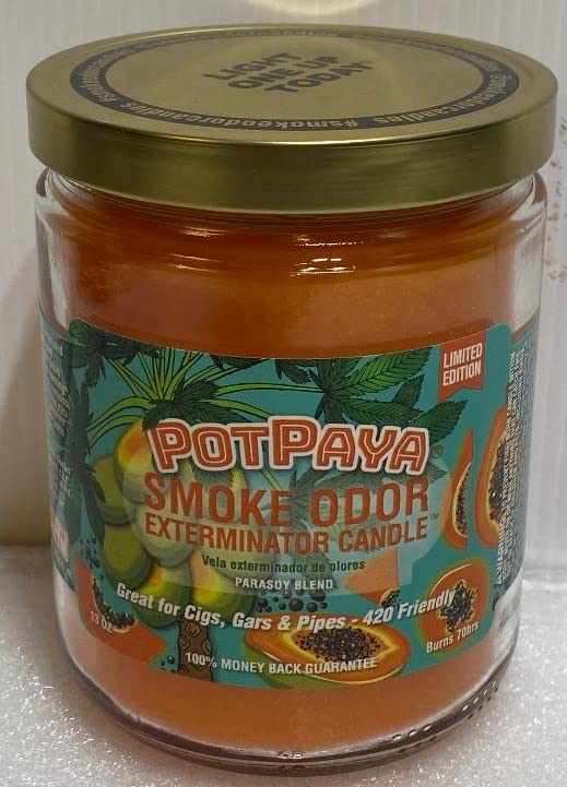 PotPaya Smoke Odor Eliminator Candle - 13 oz Jar Candle for Home, Car & Office - Natural Air Freshener for Smoke, Pet & Cooking Odors - Long-Lasting Scented Candle for Relaxation & Stress Relief