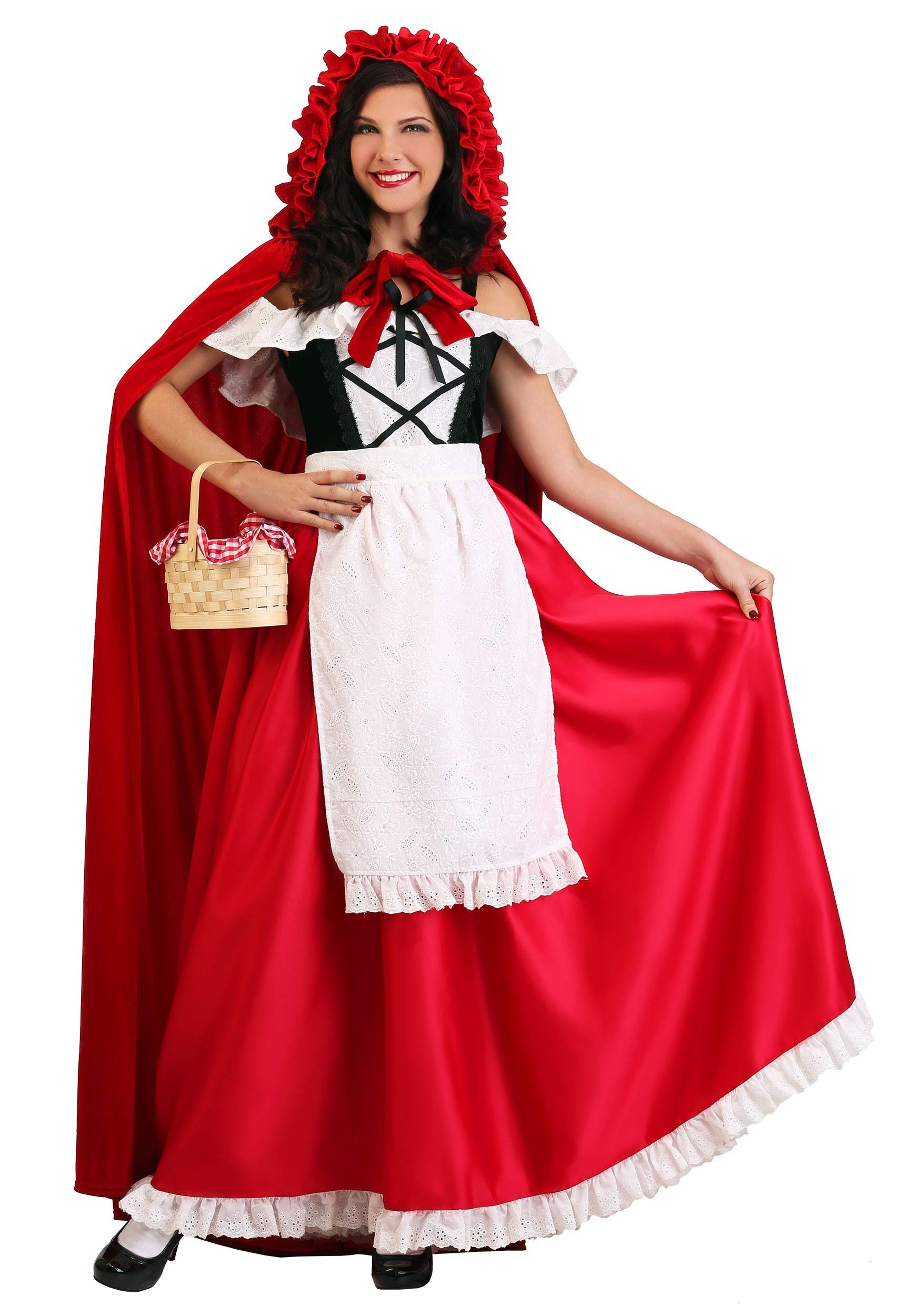Women's Deluxe Little Red Riding Hood Costume - Adult Fairytale Dress with Hooded Cape & Apron for Halloween, Cosplay, and Themed Parties