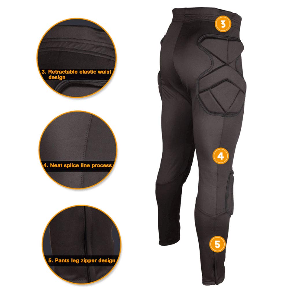 REDSHORE Men's Padded Compression Pants with Knee Pads - Goalkeeper Black Tights for Soccer Protection