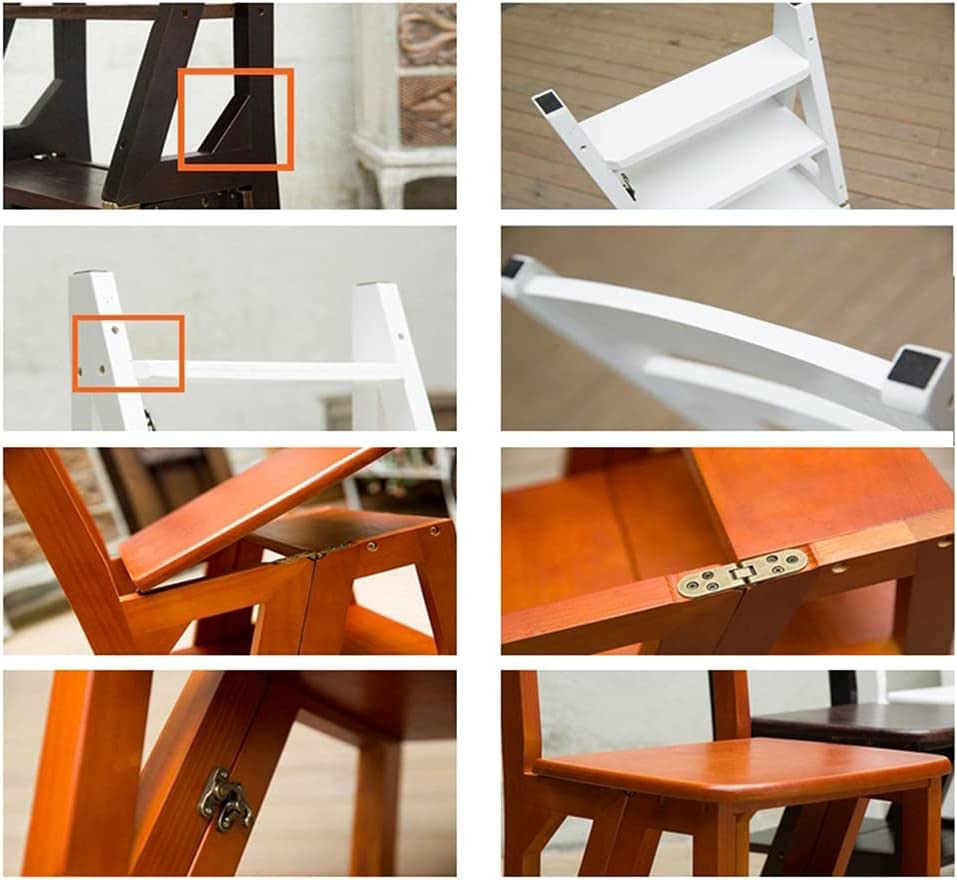 Multi-Functional Convertible Wooden Ladder Chair - Foldable Step Stool for Kitchen, Office & Library - Space-Saving Transforming Stool with Non-Slip Steps (Perfect for Reaching High Shelves, Home Organization & Small Spaces)