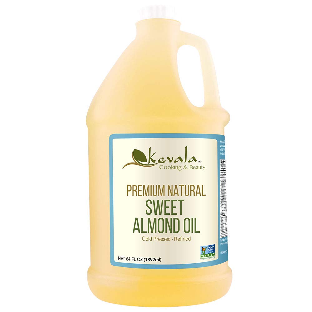 Pure Sweet Almond Oil - Cold Pressed, Hexane Free for Skin Care, Hair Growth & Cooking - Premium 1/2 Gallon (64 fl oz) - Perfect for Massage, DIY Beauty Recipes & Healthy Cooking