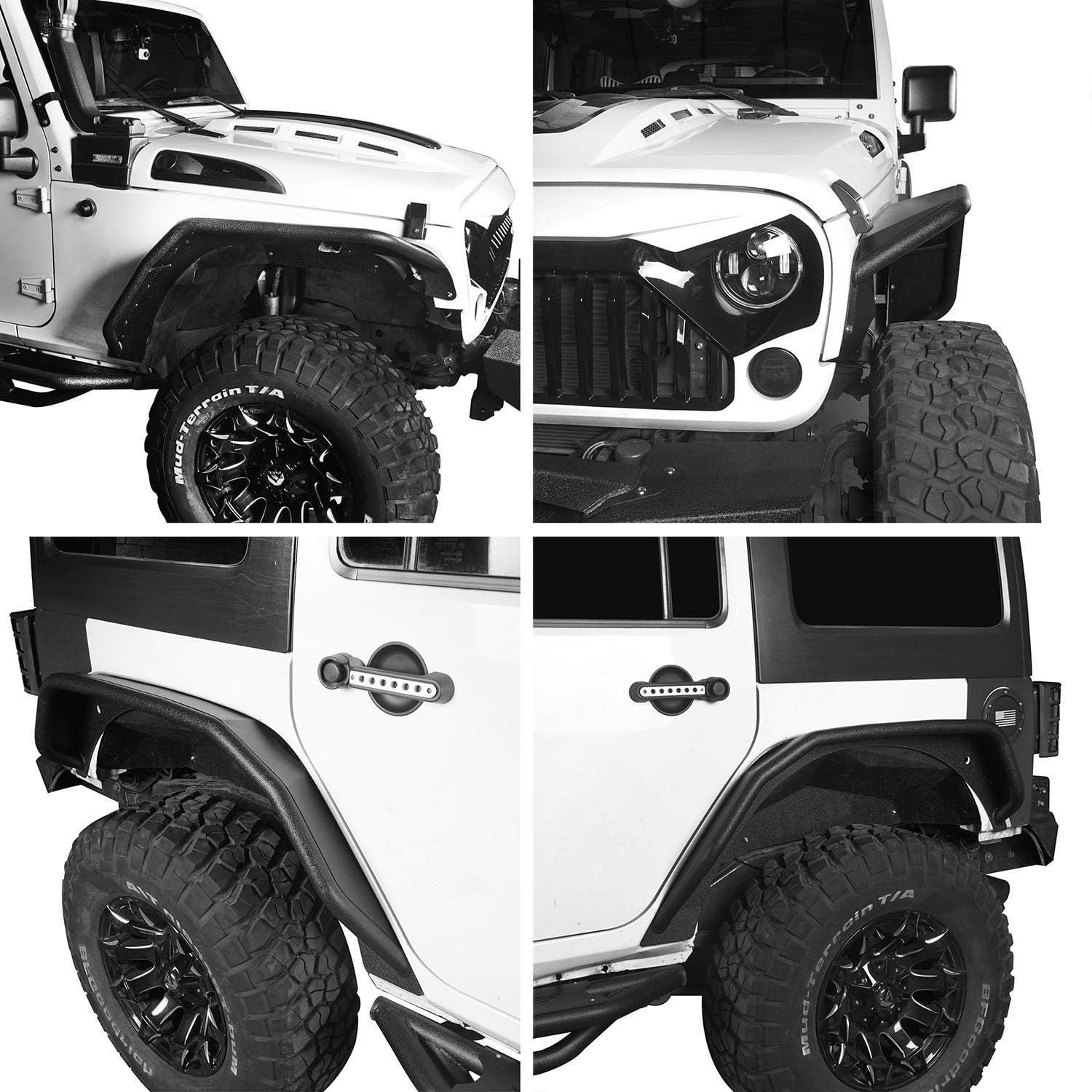 Jeep Wrangler JK & Unlimited 2007-2018 Tubular Fender Flares Front & Rear Set - Heavy Duty Wheel Armor Mud Guards for Off-Road Protection | Perfect for Rock Crawling, Trail Riding & Mud Adventures