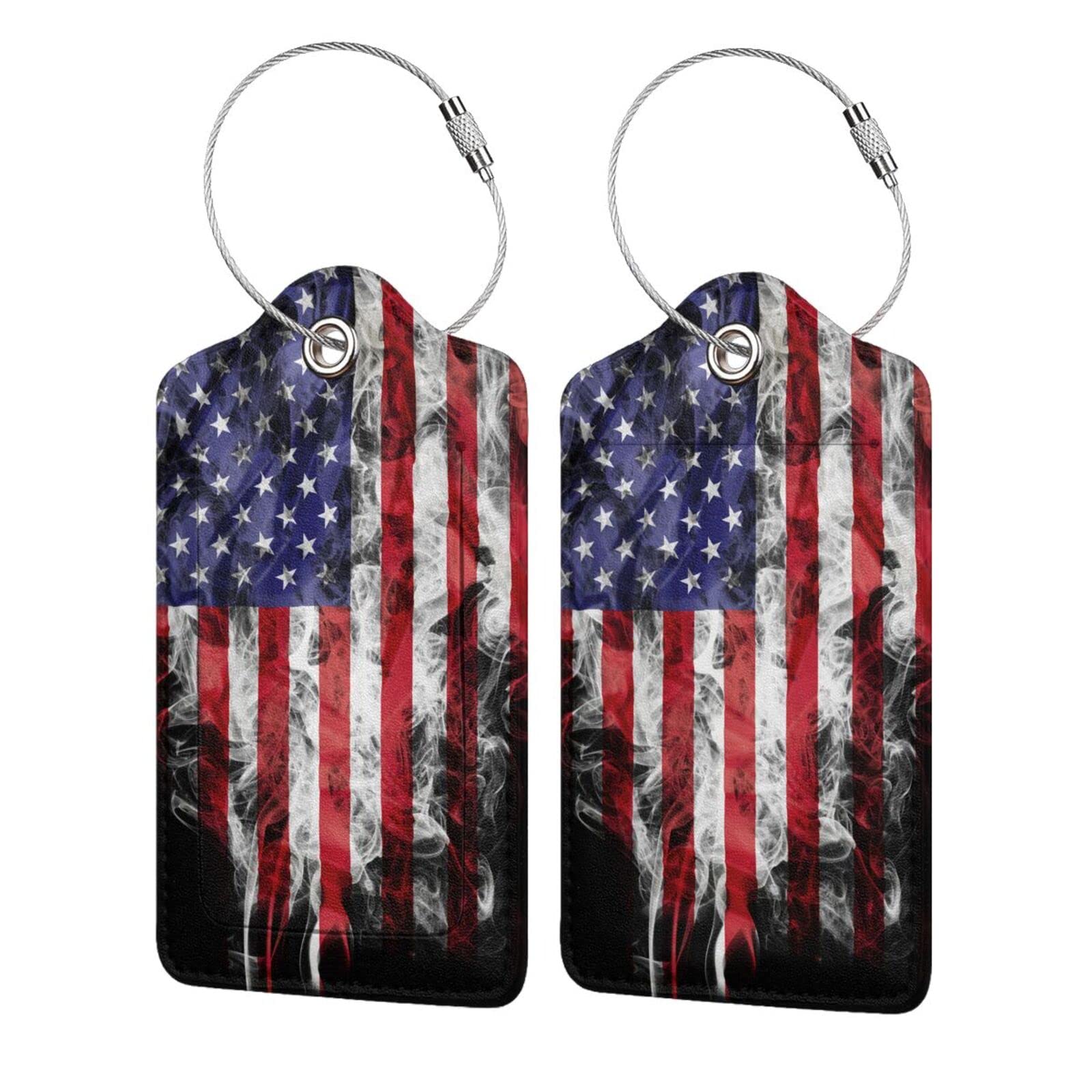 2 Pack American Flag Leather Luggage Tags - Durable Suitcase ID Tags with Privacy Cover for Travel, Gifts for Friends Adults Kids Tourists - Perfect for Airports, Cruise Ships and Business Trips