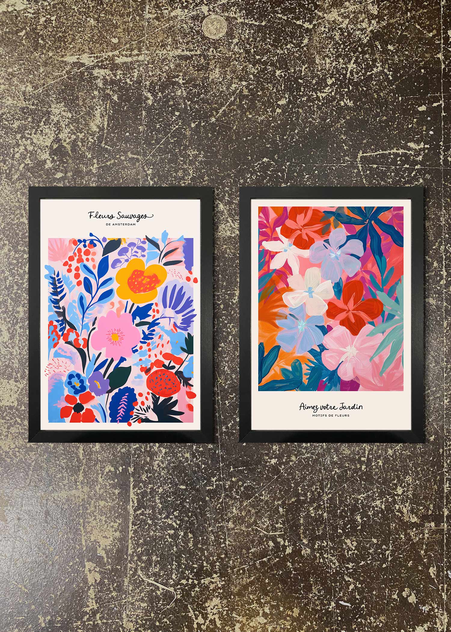 2 Piece Floral Art Prints with Frames - Flower Market Paintings Wall Decor for Living Room, Bedroom & Office