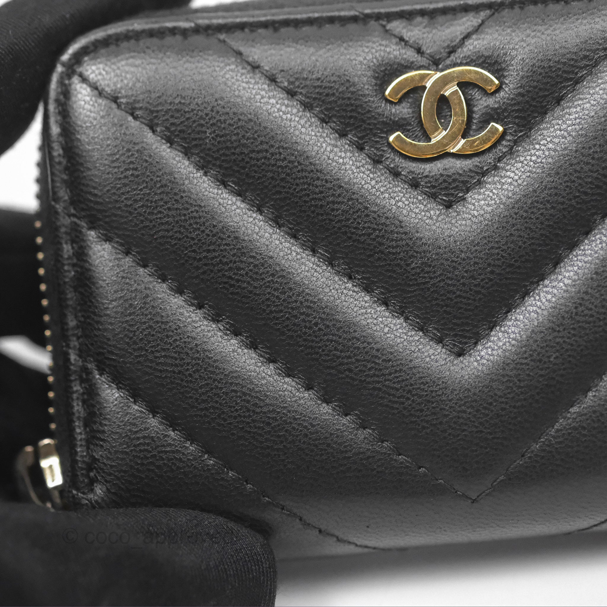Chanel Chevron Zipped Coin Purse - Black Lambskin with Gold Hardware | Luxury Small Wallet for Women | Perfect for Parties, Travel & Everyday Use