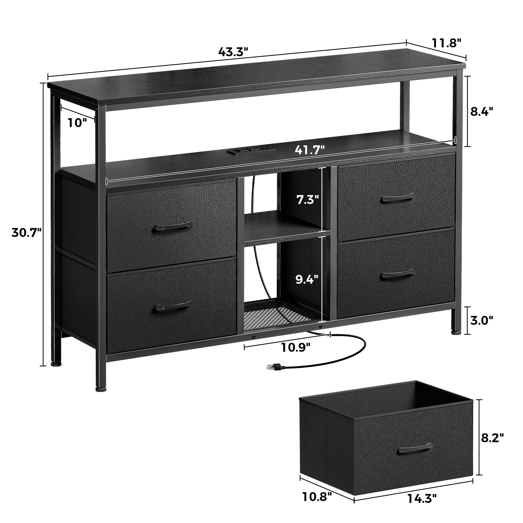 Huuger 50 Inch TV Stand with Power Outlets & LED Lights - 4-Drawer Media Console with Open Shelf, PU Finish Entertainment Center for 43-50