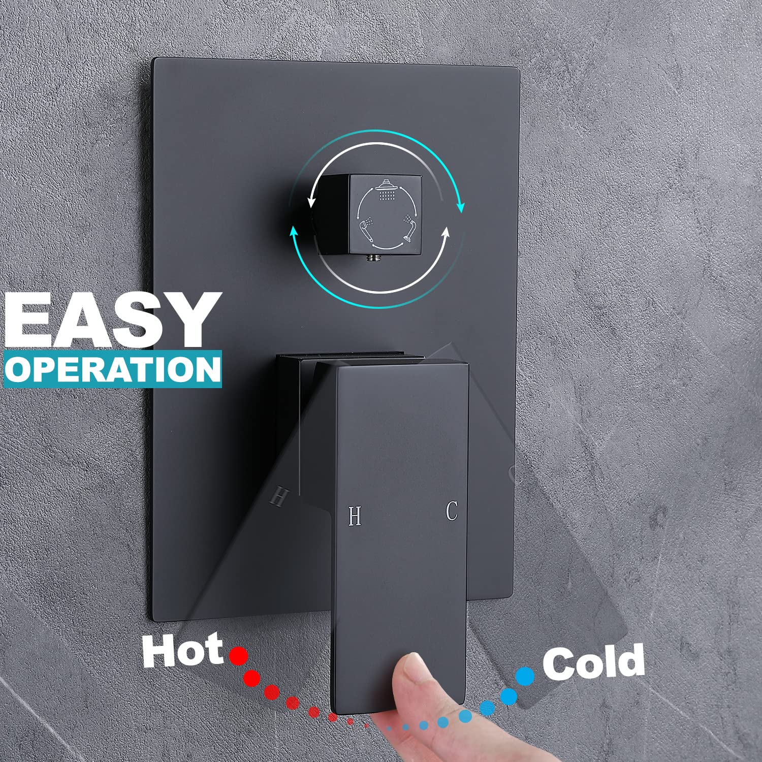 Matte Black Concealed 3-Way Shower Diverter Valve - Brass Flow Control Mixer with Rough-In Kit | Perfect for Modern Bathroom Renovations & Spa-Like Shower Experiences