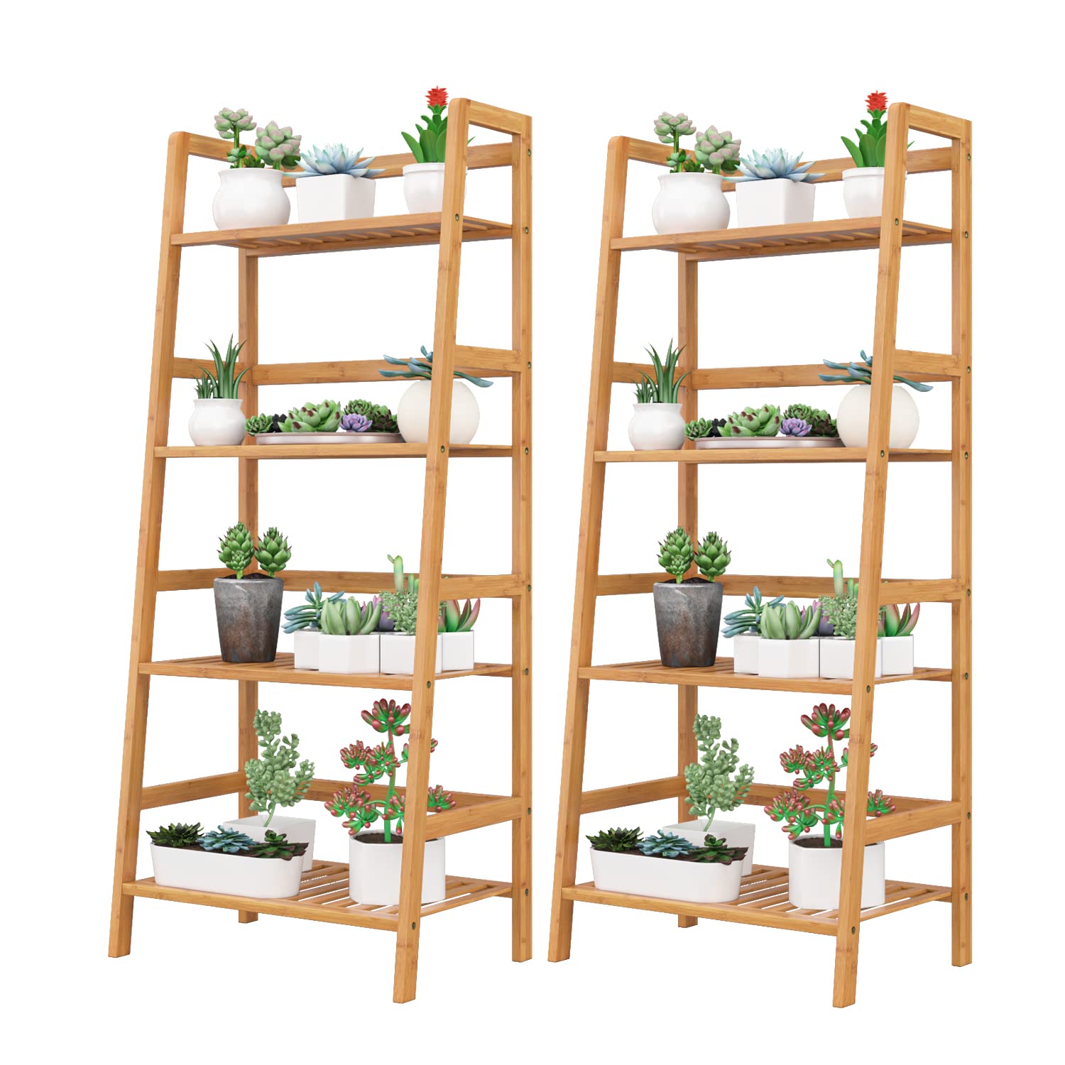 4-Tier Bamboo Bookcase - Multifunctional Bathroom Ladder Shelf, Plant Stand & Storage Organizer | Natural Wood Display Shelf for Books, Plants & Home Decor | Perfect for Living Room, Bedroom & Bathroom Organization
