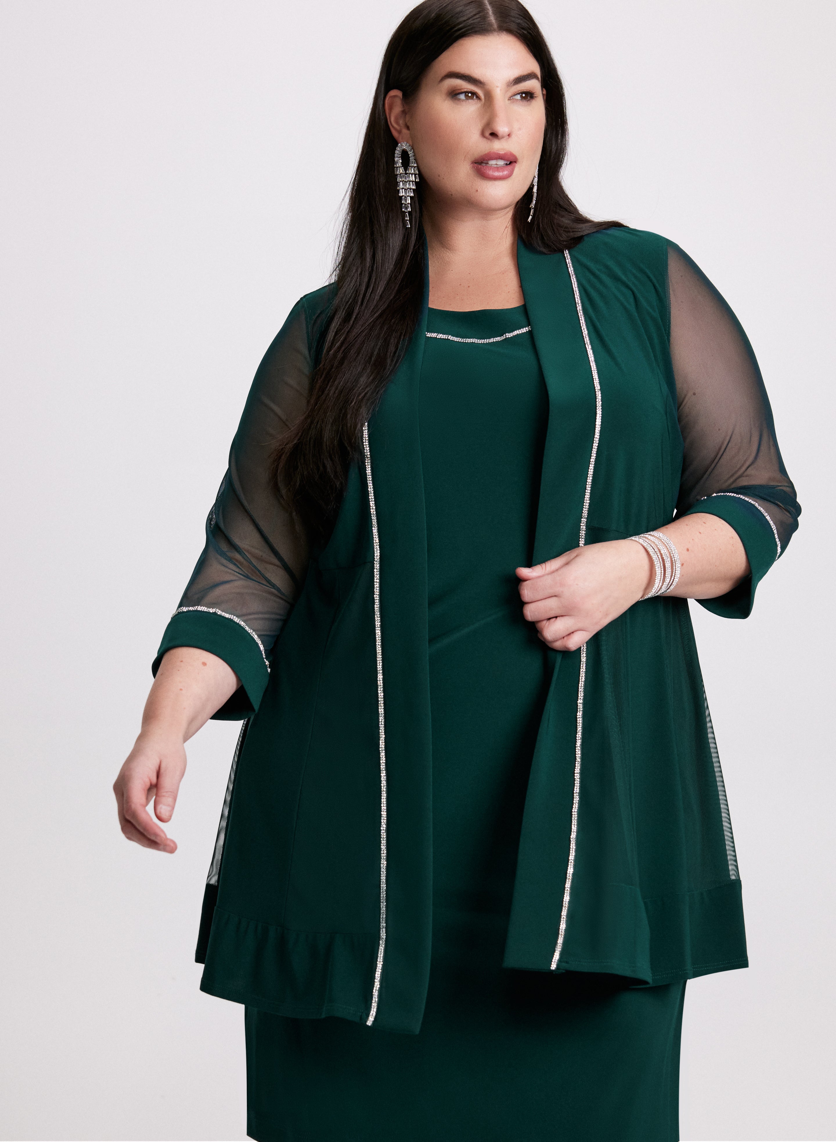 Women's Fashion Dress & Mesh Sleeve Jacket Set - Stylish 2-Piece Outfit for Party, Date Night & Special Occasions