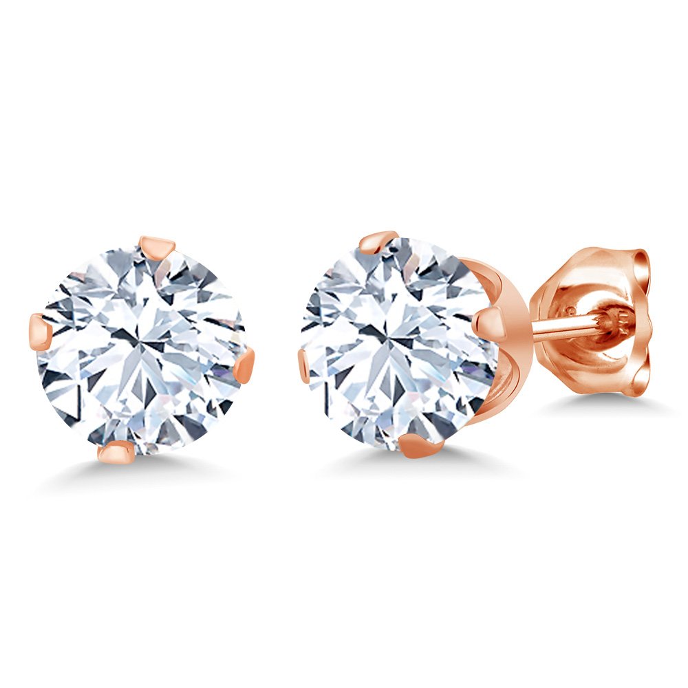 Gem Stone King 18K Rose Gold Plated Sterling Silver 6MM Round Birthstone Stud Earrings for Women & Men | Personalized Jewelry Gift for Birthday, Anniversary & Special Occasions