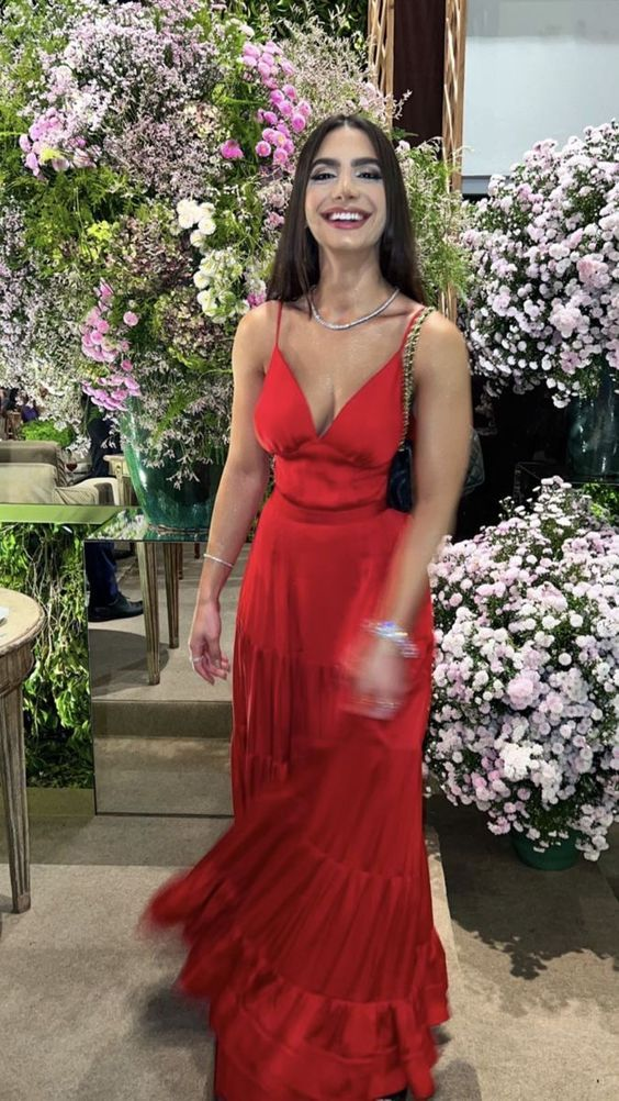 Elegant A-Line Red Satin Wedding Guest Dress for Formal Parties & Special Occasions - Style J6630 | Perfect for Evening Galas, Cocktail Events & Holiday Celebrations
