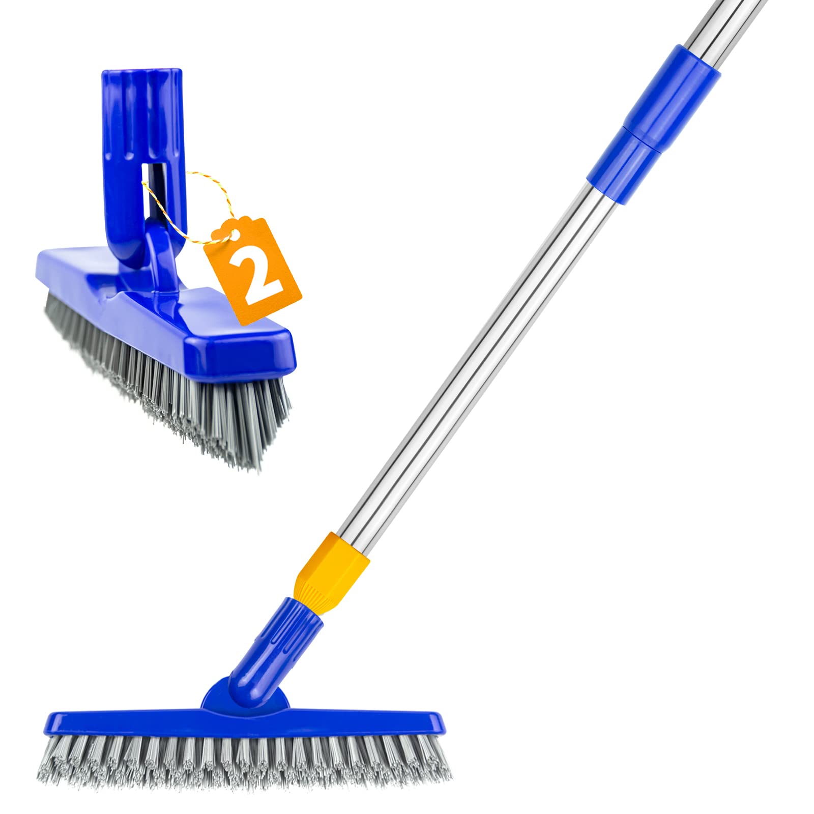 ITTAHO 2 Pack Grout Brush with Long Handle - 56.5'' Extendable Swivel Grout Cleaning Brush for Tile Floors, Bathroom, Shower & Baseboards - Heavy Duty V-Shape Grout Scrub Brush for Deep Cleaning Corners & Hard-to-Reach Areas - Perfect for Home, Kitchen & Commercial Use