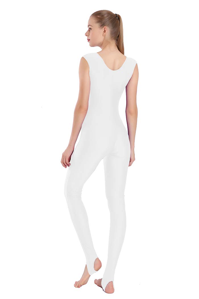 Women's Plus Size Tank Unitard with Stirrup - One Piece Dance Jumpsuit for Ballet, Yoga & Gymnastics - White (Medium)