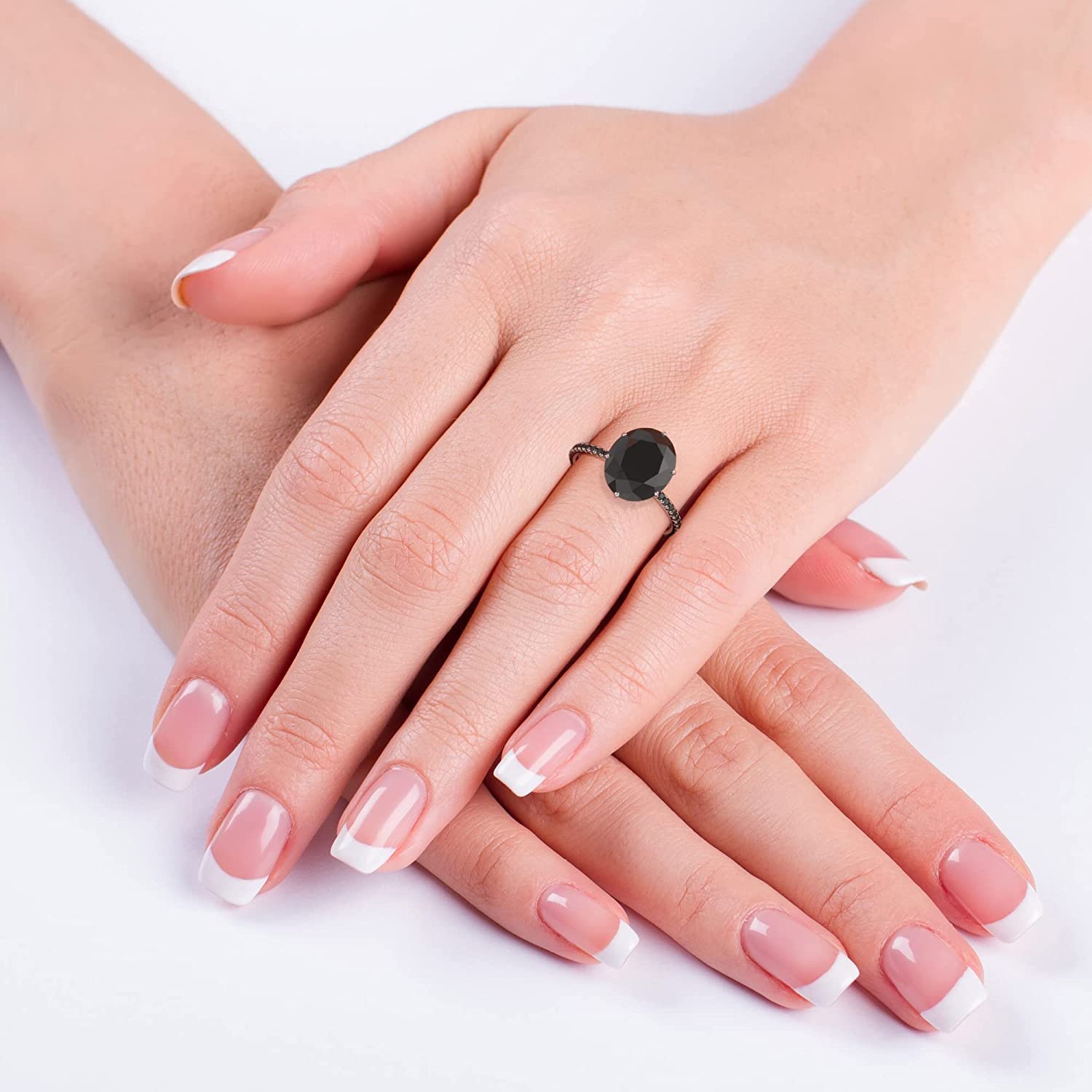 Unique 14K-18K White Gold Oval Black Diamond Hidden Halo Engagement Ring - Black Moissanite Gemstone for Romantic Proposals & Anniversary Gifts