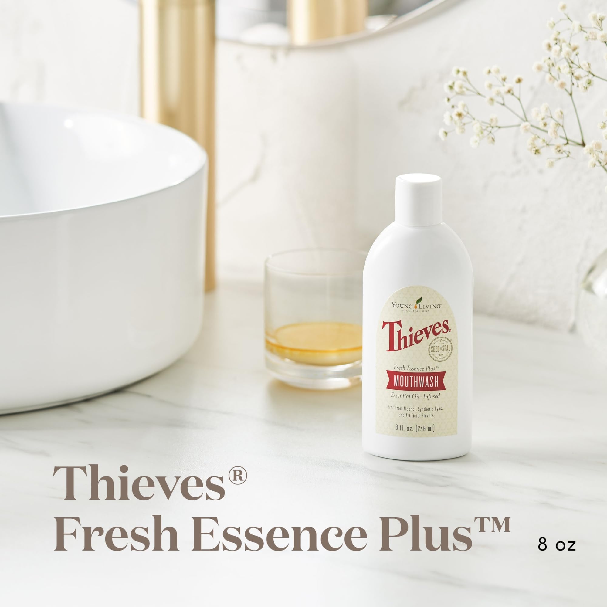 Young Living Thieves Fresh Essence Mouthwash - 8oz Alcohol-Free Dental Care for Fresh Breath, Oral Health & Gum Protection - Natural Teeth & Mouth Cleaner - Ideal for Daily Use, Travel & Post-Meal Freshness