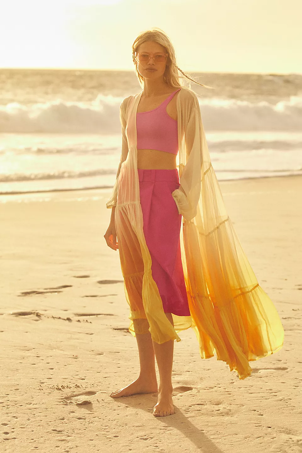 Ombré Tiered Sheer Kimono Robe - Lightweight Lace Cover Up for Women - Perfect for Beach, Bridal Party & Boho Fashion