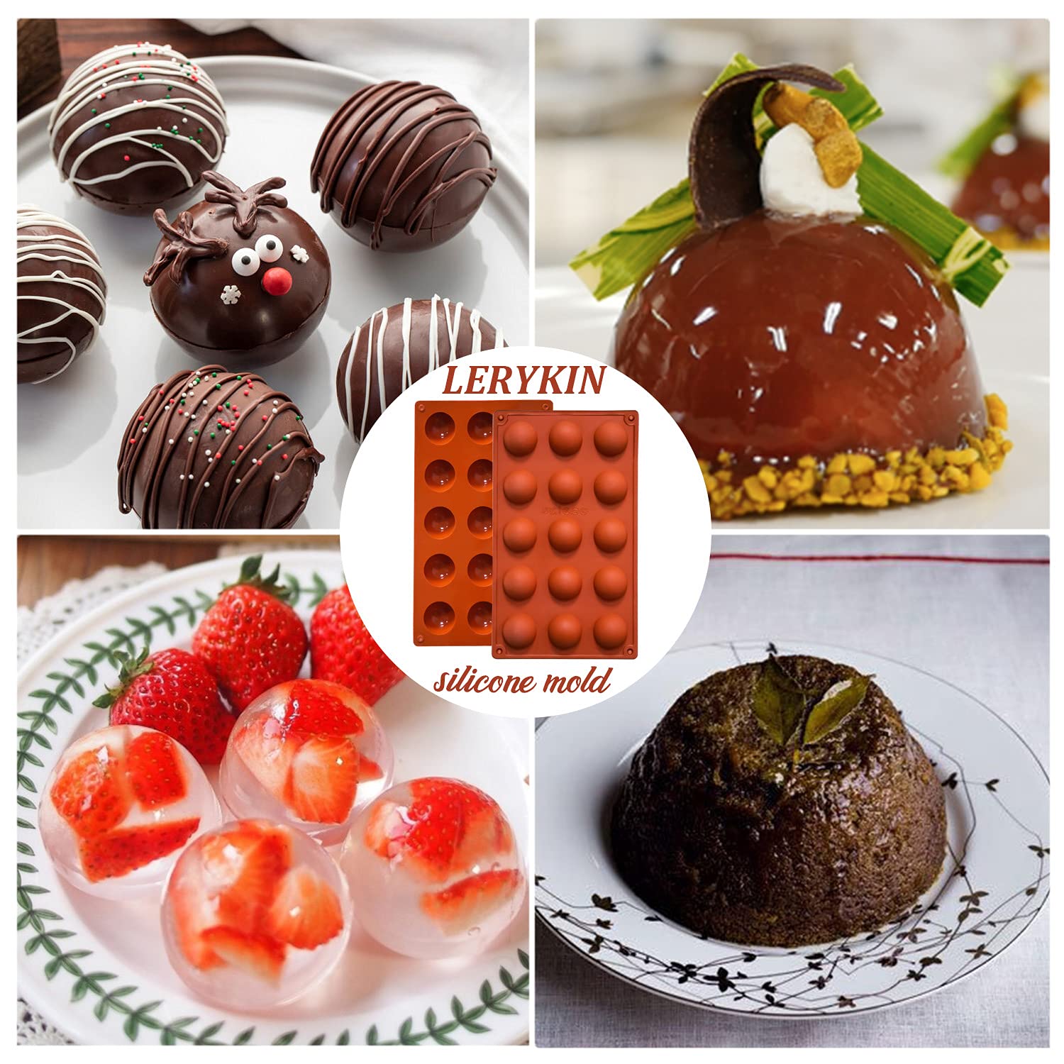 2 Pack Small 15-Cavity Semi Sphere Silicone Molds - Non-Stick Baking Molds for Jelly, Chocolate & Cake - Perfect for DIY Desserts, Candy Making & Party Treats