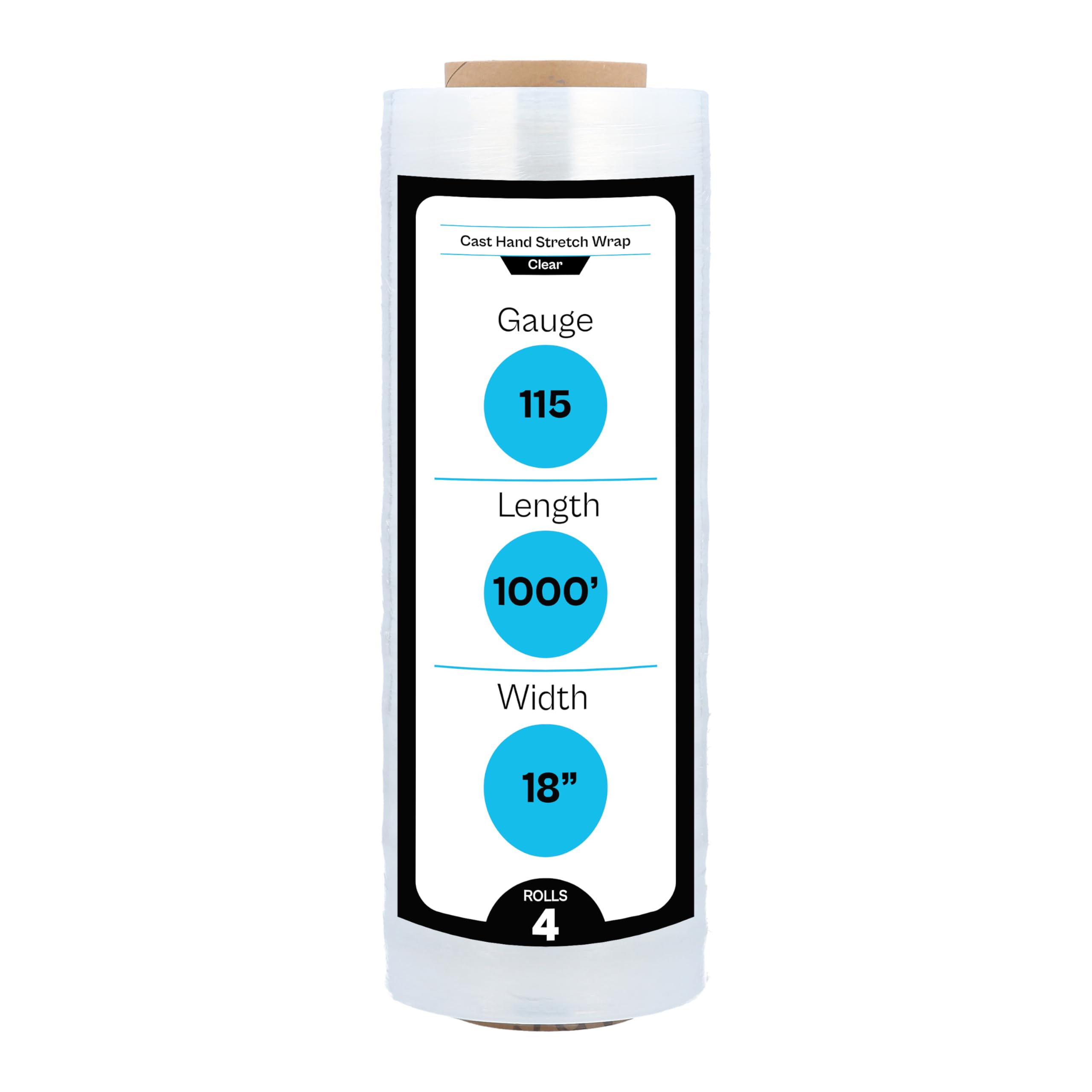 MMBM Stretch Wrap - 18 Inch x 1000 Feet, 115 Gauge, 4 Rolls Clear Plastic Cling Film for Packaging, Moving & Pallet Wrapping | Heavy Duty Cast Hand Stretch Film for Secure Shipping & Storage
