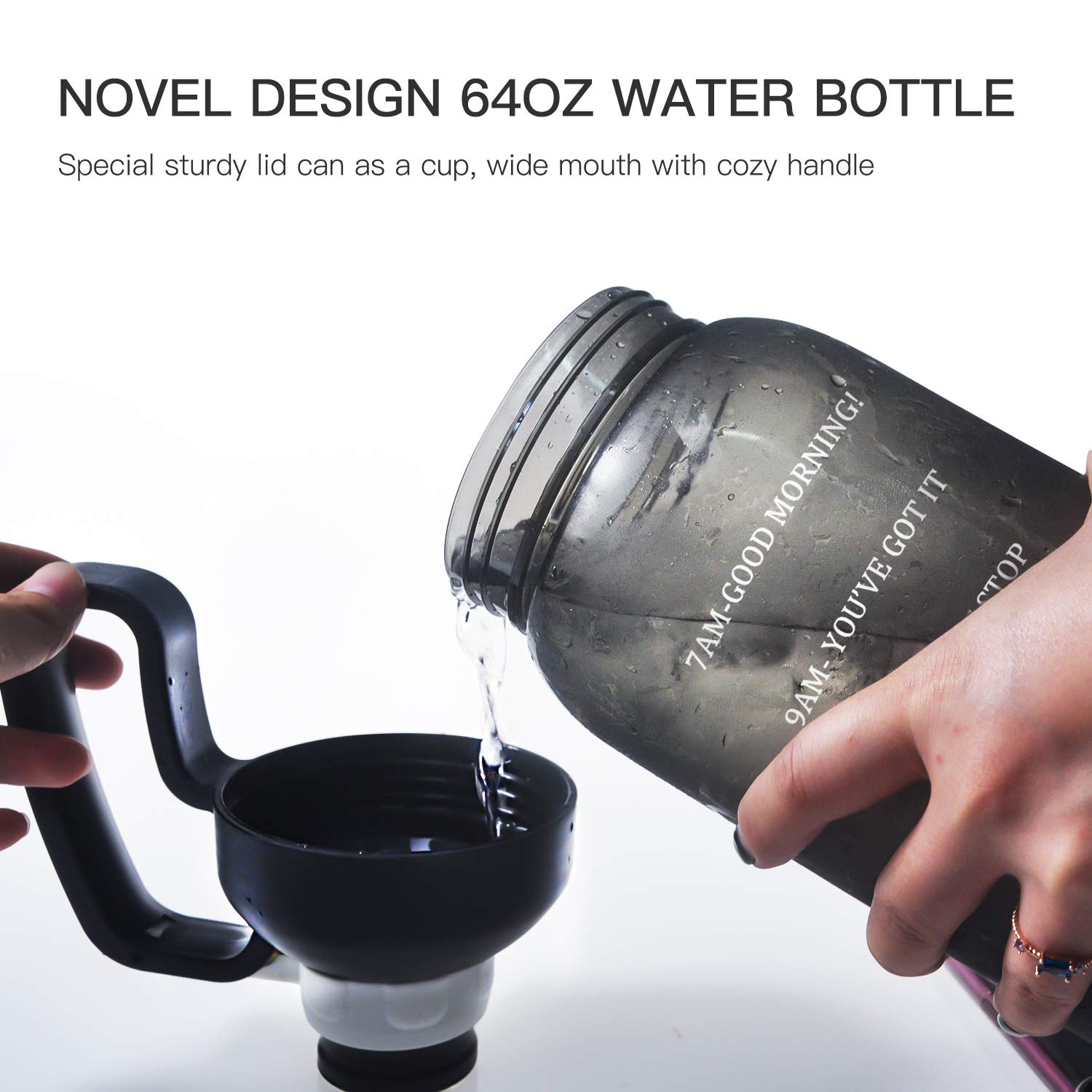 64oz Motivational Water Bottle with Straw & Handle - BPA Free 2L for Gym, Office & Outdoor