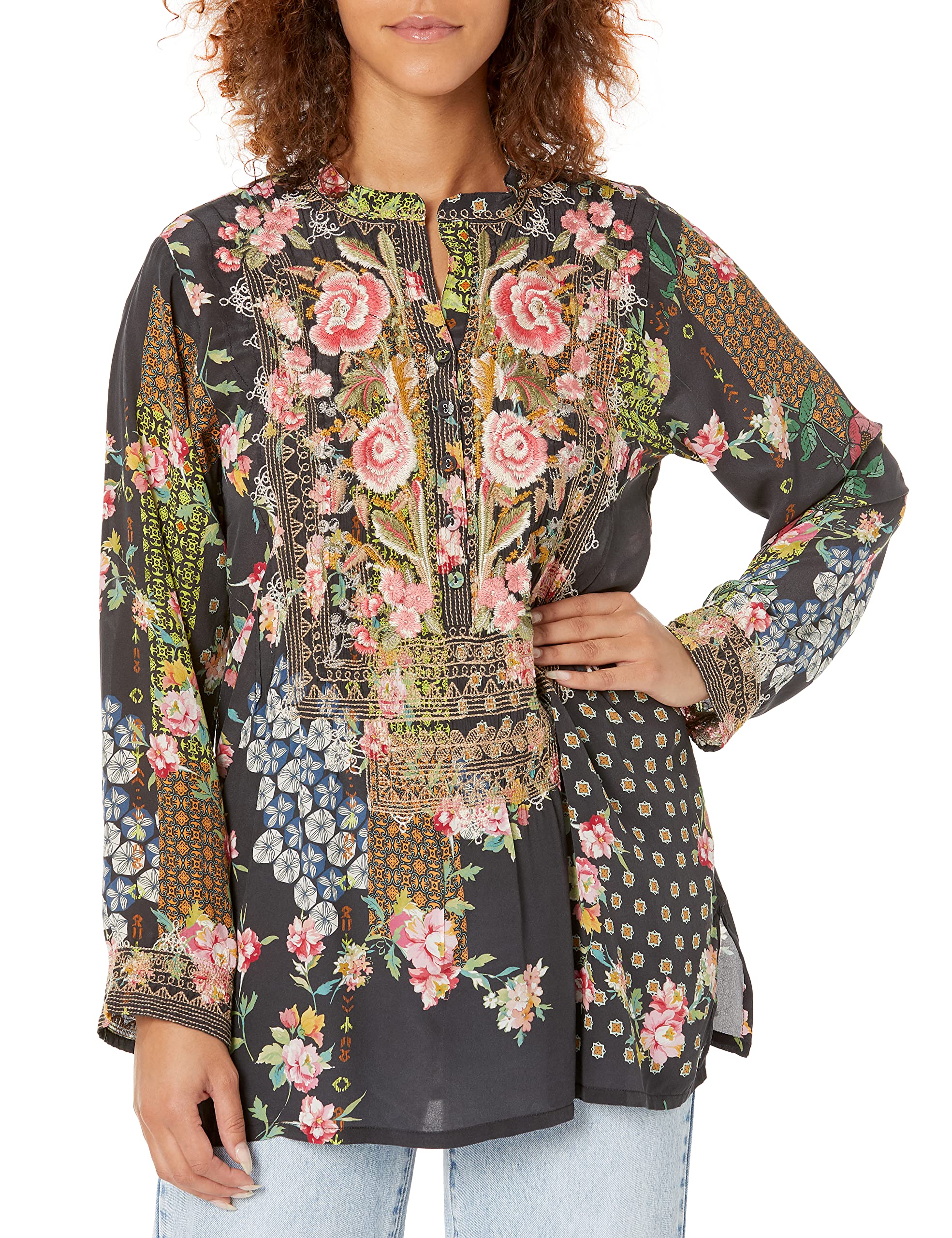 Johnny Was Women's Boho Long Sleeve Tunic Blouse - Flowy Casual Top for Layering, Work & Weekend Wear