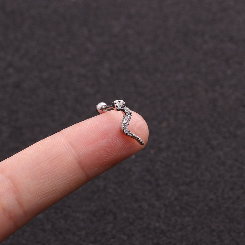 20G Snake Ball Back Earrings for Cartilage, Helix, Tragus Piercing | Hypoallergenic Stainless Steel Animal Jewelry | Perfect for Gothic, Punk, Boho Fashion Styles