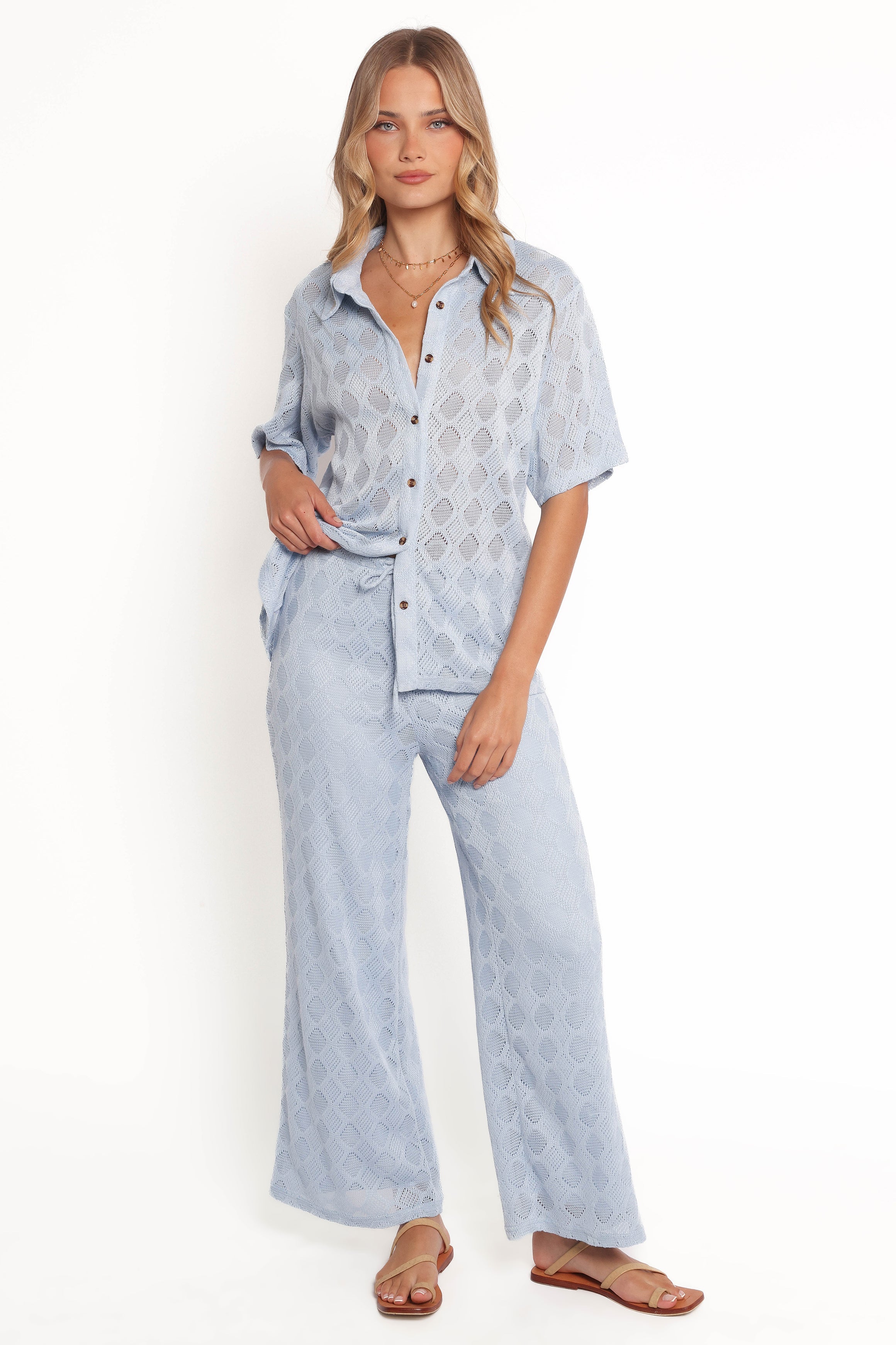 Stylish Cora Knit Shirt for Women - Soft Blue Cotton Top - Perfect for Casual Outings & Office Wear