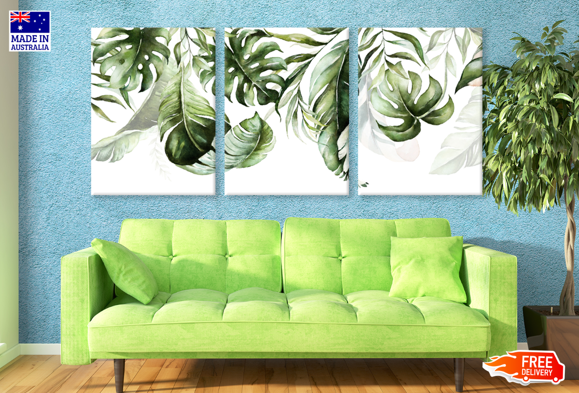 3-Piece Leaves Painting Set - High Quality Canvas Wall Art Prints, 100% Australian Made, Ready to Hang - Perfect for Living Room, Bedroom & Office Decor