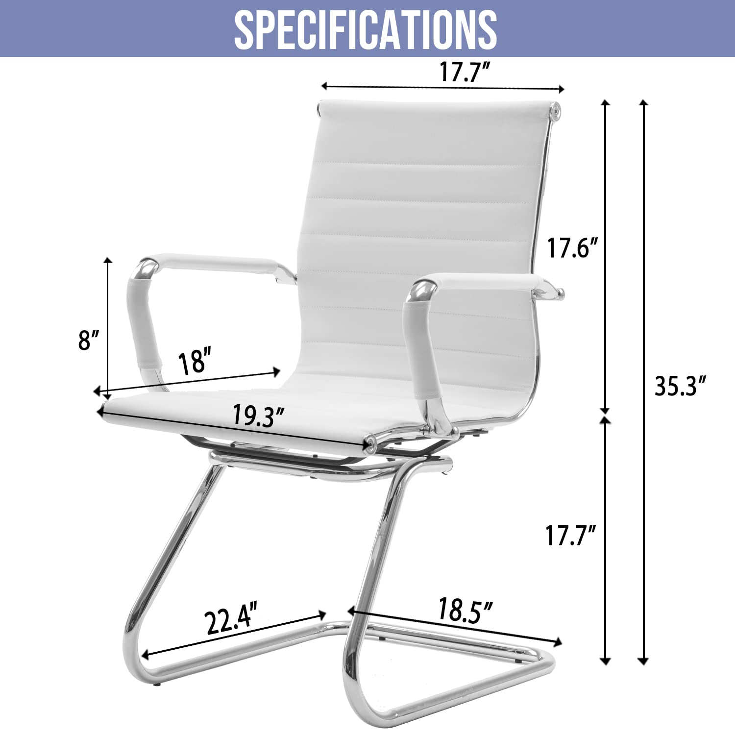 Wahson 4-Pack Office Guest Chairs - No Wheels Leather Mid Back Conference Chairs with Sled Base for Meeting Rooms, Lobby, Reception & Restroom - White (Perfect for Business Offices, Waiting Areas & Professional Spaces)