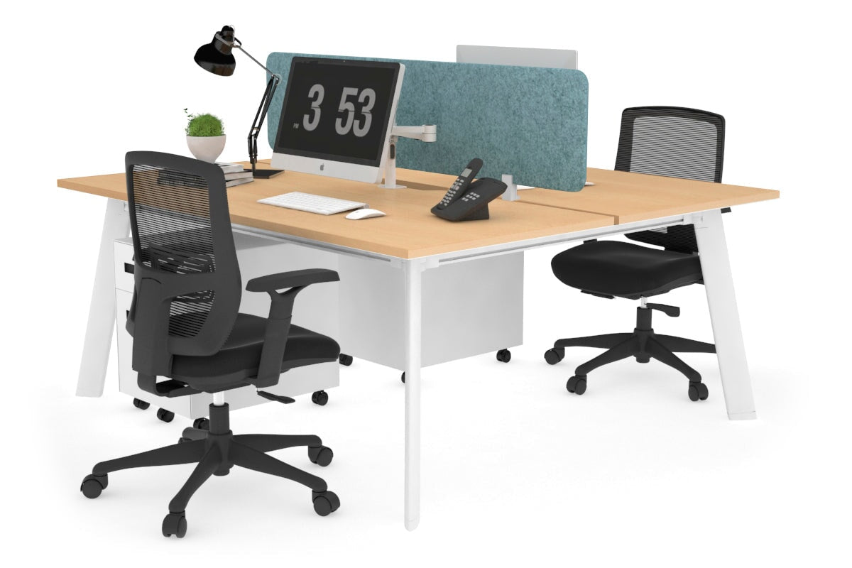 2 Person Workstation with White Frame - 1800L x 800W Switch Desk with Cable Management Scallop for Office & Home Workspace